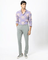 Men's Purple Casual Regular Fit Printed Full Sleeves Shirt