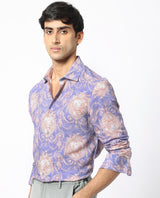Men's Purple Casual Regular Fit Printed Full Sleeves Shirt