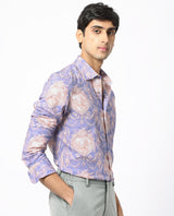 Men's Purple Casual Regular Fit Printed Full Sleeves Shirt