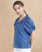 Women's Blue Casual Half Sleeves Top