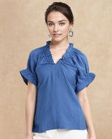 Women's Blue Casual Half Sleeves Top