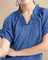 Women's Blue Casual Half Sleeves Top