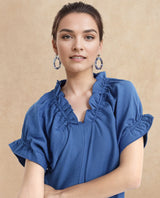 Women's Blue Casual Half Sleeves Top