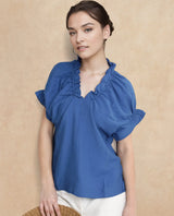 Women's Blue Casual Half Sleeves Top