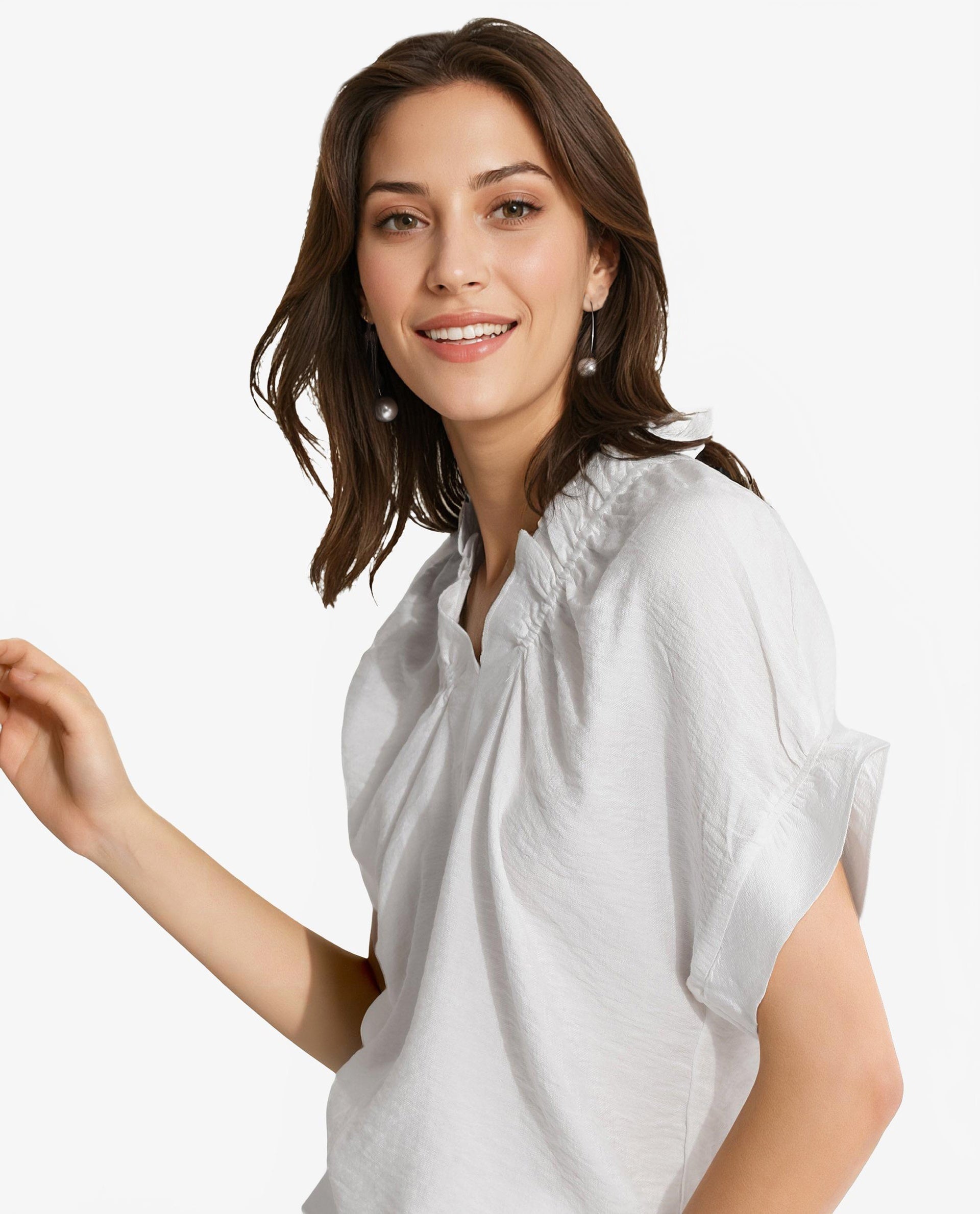 Women's White Casual Half Sleeves Top