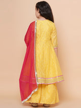 Girls Yellow Angrakha Gotta Patti Kurta with Sharara & Dupatta