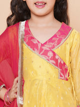Girls Yellow Angrakha Gotta Patti Kurta with Sharara & Dupatta