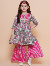 Girls Floral Printed Regular Pure Cotton Kurta with Sharara