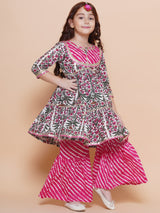 Girls Floral Printed Regular Pure Cotton Kurta with Sharara