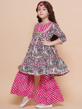 Girls Floral Printed Regular Pure Cotton Kurta with Sharara