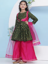 Girls Ethnic Motifs Empire Gotta Patti Kurta with Palazzos and Dupatta