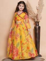 Girls Yellow Printed Ready to Wear Choli & Lehenga