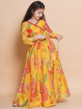 Girls Yellow Printed Ready to Wear Choli & Lehenga
