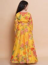 Girls Yellow Printed Ready to Wear Choli & Lehenga