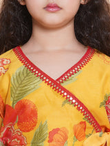 Girls Yellow Printed Ready to Wear Choli & Lehenga