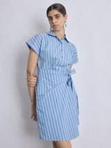 Women's Sky Striped Wrap Tie Shirt Dress
