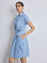 Women's Sky Striped Wrap Tie Shirt Dress