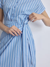 Women's Sky Striped Wrap Tie Shirt Dress