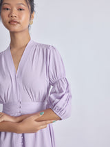 Women's Lilac Puff Sleeve Midi Dress