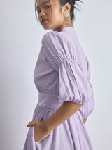 Women's Lilac Puff Sleeve Midi Dress