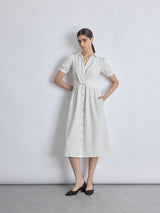 Women's White Pinstripe Twist Detail Dress