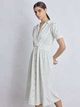 Women's White Pinstripe Twist Detail Dress