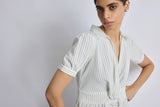 Women's White Pinstripe Twist Detail Dress