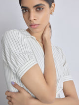 Women's White Pinstripe Twist Detail Dress
