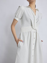 Women's White Pinstripe Twist Detail Dress