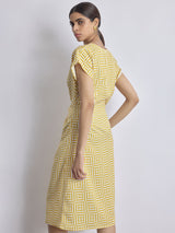 Women's Mustard Geo Print Twist Knot Dress