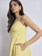 Women's Pale Yellow Gingham Corset Dress