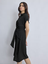 Women's Black Pleated Drape Dress