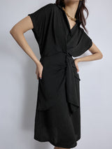 Women's Black Pleated Drape Dress