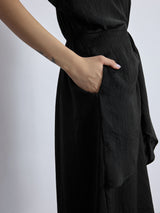 Women's Black Pleated Drape Dress