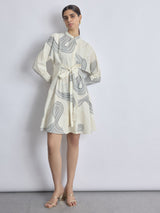 Women's White Groovy Print Front Tie Dress