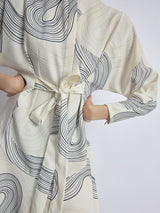 Women's White Groovy Print Front Tie Dress