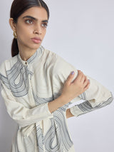 Women's White Groovy Print Front Tie Dress