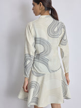 Women's White Groovy Print Front Tie Dress