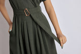 Women's Dark Fern Linen Belted Dress