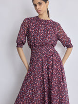 Women's Maroon Ditsy Floral Smocked Dress