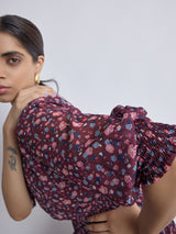 Women's Maroon Ditsy Floral Smocked Dress