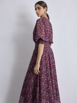 Women's Maroon Ditsy Floral Smocked Dress