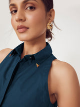 Women's Ink Pin Collar Sleeveless Shirt