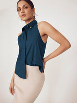 Women's Ink Pin Collar Sleeveless Shirt