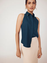 Women's Ink Pin Collar Sleeveless Shirt