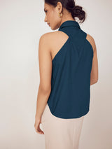 Women's Ink Pin Collar Sleeveless Shirt