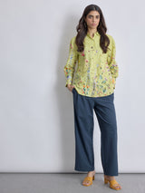 Women's Lime Floral Print Oversized Shirt