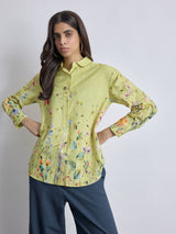 Women's Lime Floral Print Oversized Shirt