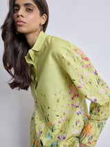 Women's Lime Floral Print Oversized Shirt