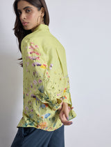 Women's Lime Floral Print Oversized Shirt